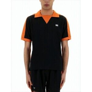 Wales Bonner Relaxed Fit Black Polo Shirt With Orange Accents - NWT